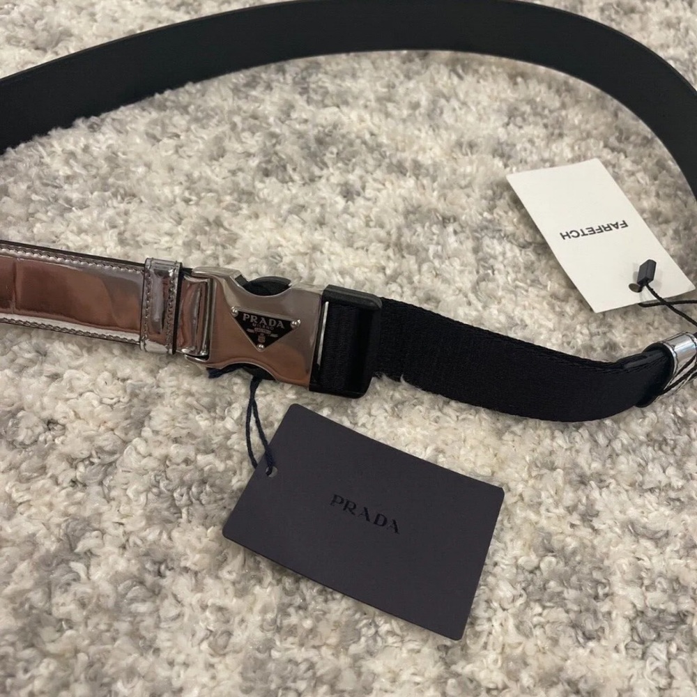 Men’s Prada Triangle Two-Tone Adjustable Belt